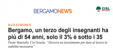 Bergamo, un terzo degli insegnanti ha  più di 54 anni, solo il 3% è sotto i 35